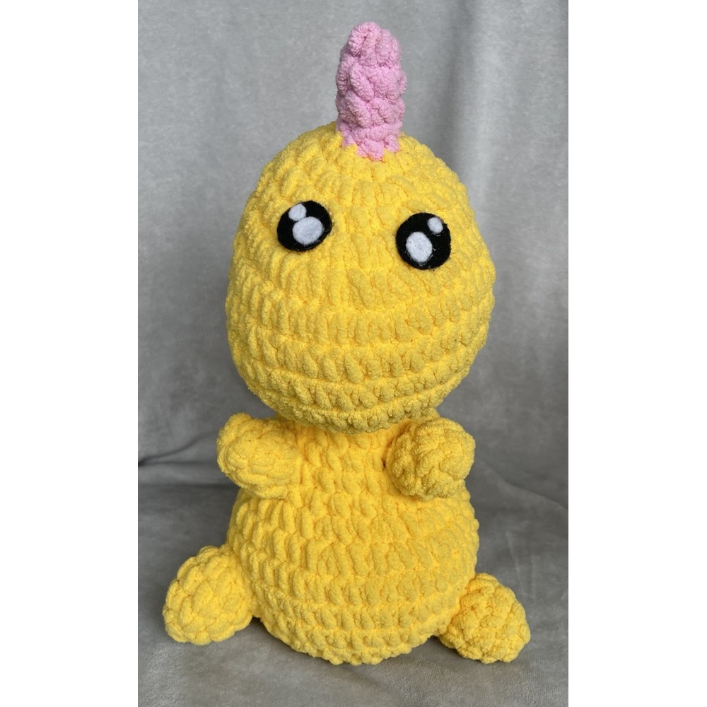 Crochet Dinosaur Yellow Pink Spikes 13 Inch Plush‎ Plushie Handmade